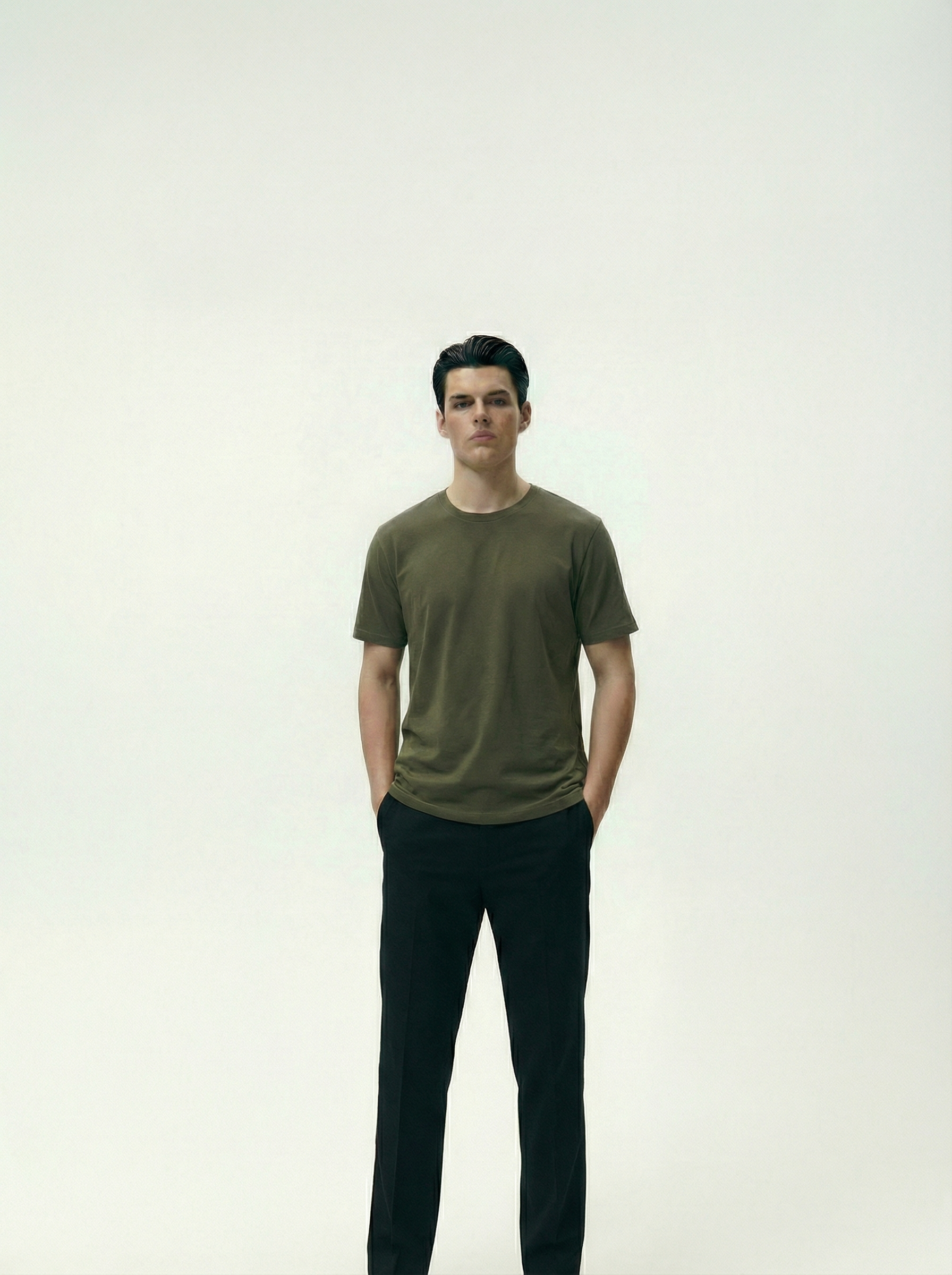 Solid Round Neck Olive Green Tshirt