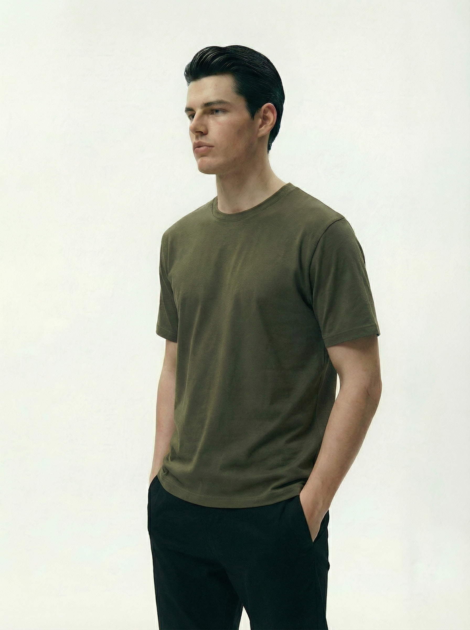 Solid Round Neck Olive Green Tshirt