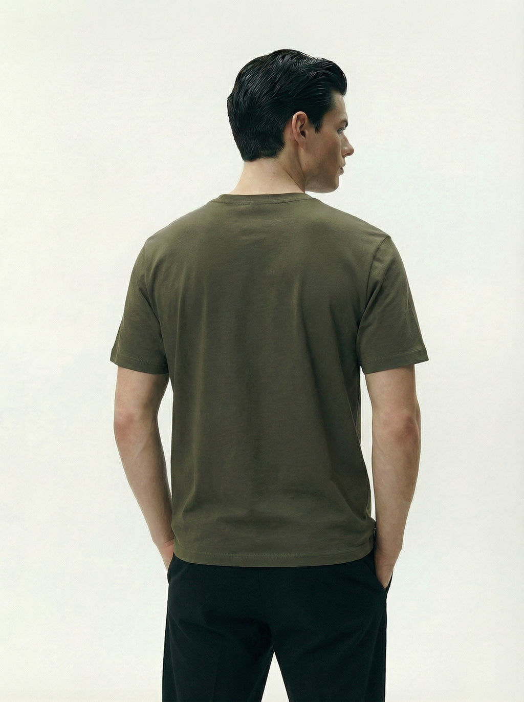 Solid Round Neck Olive Green Tshirt