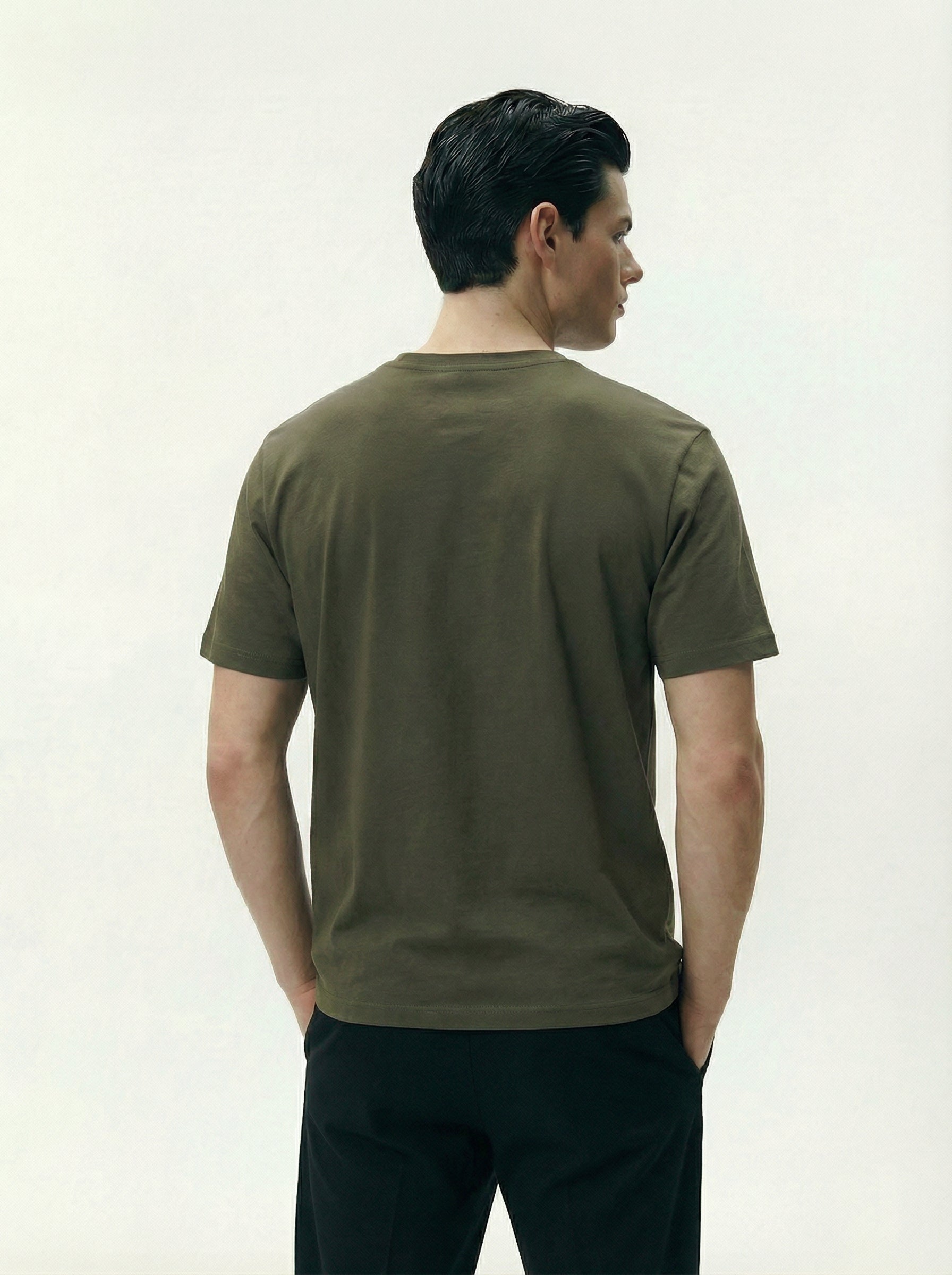 Solid Round Neck Olive Green Tshirt