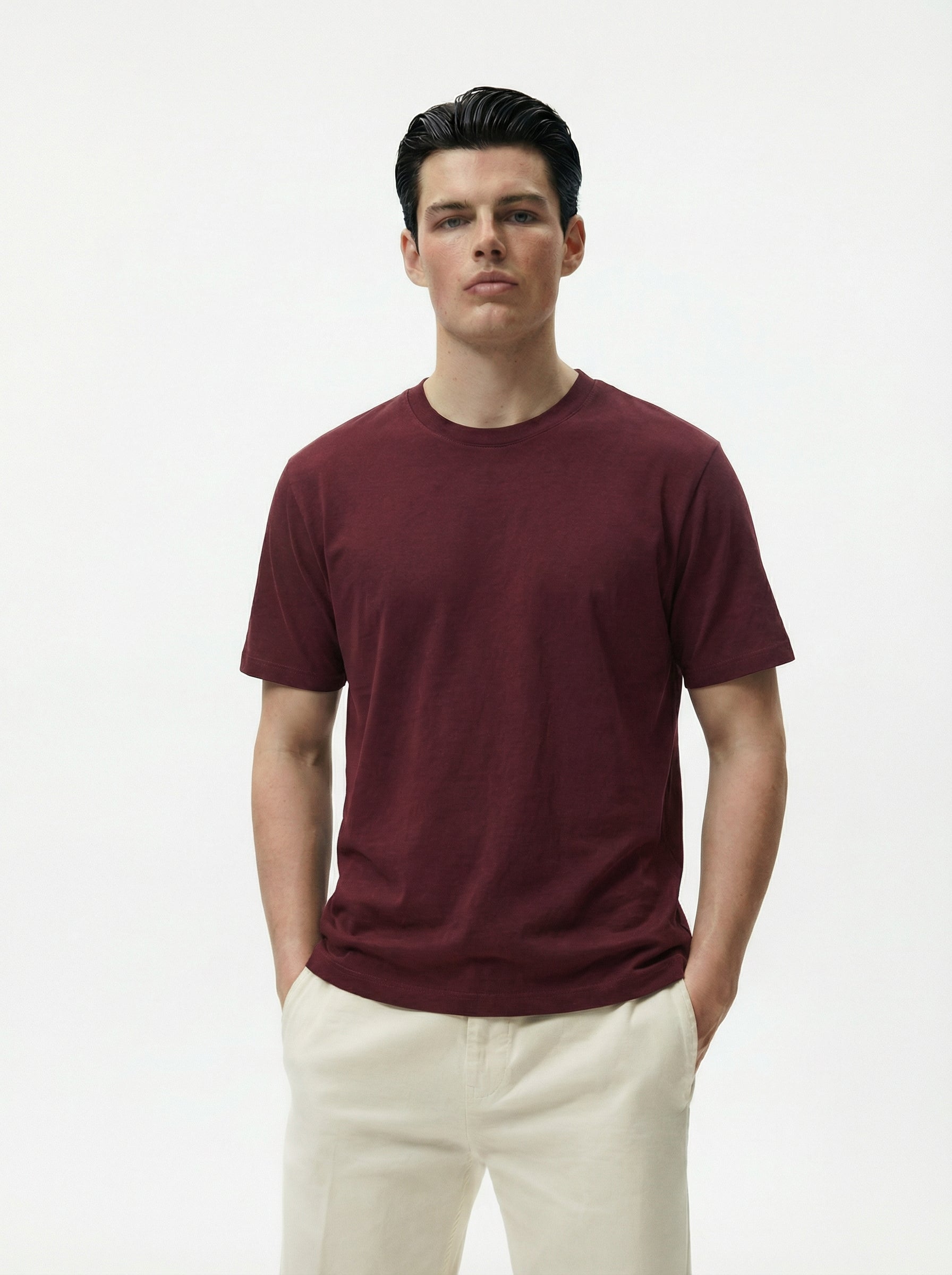 Solid Round Neck Maroon Tshirt