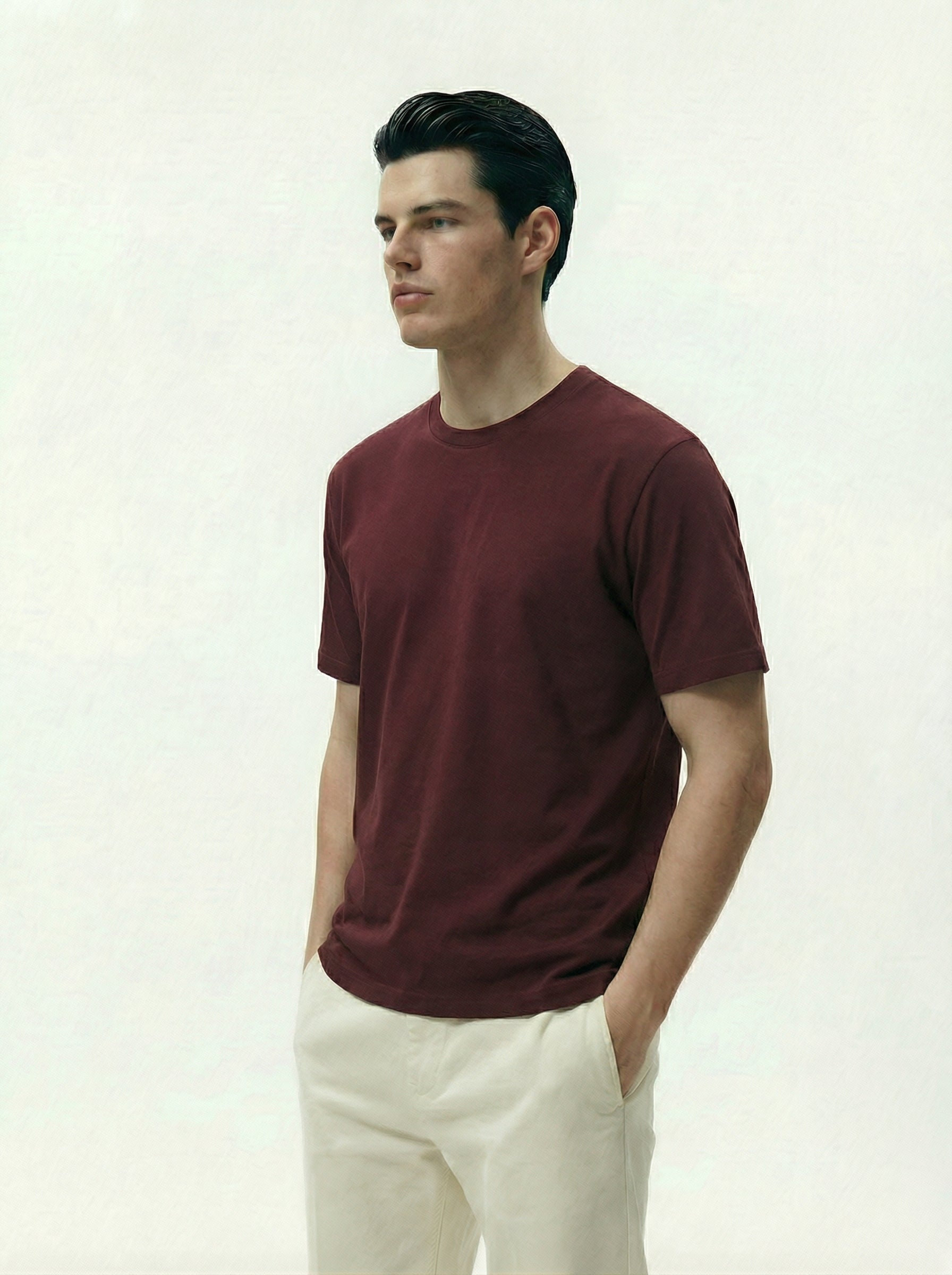 Solid Round Neck Maroon Tshirt