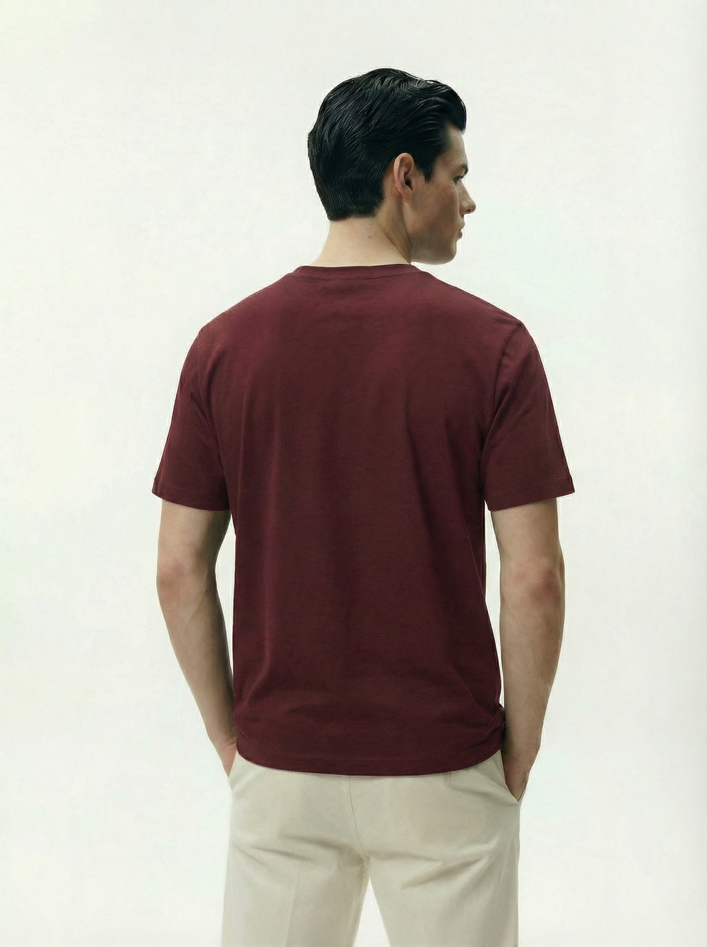 Solid Round Neck Maroon Tshirt