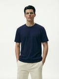 Solid Round Neck Navy Blue Tshirt
