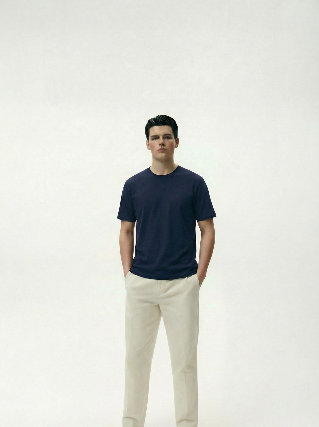 Solid Round Neck Navy Blue Tshirt