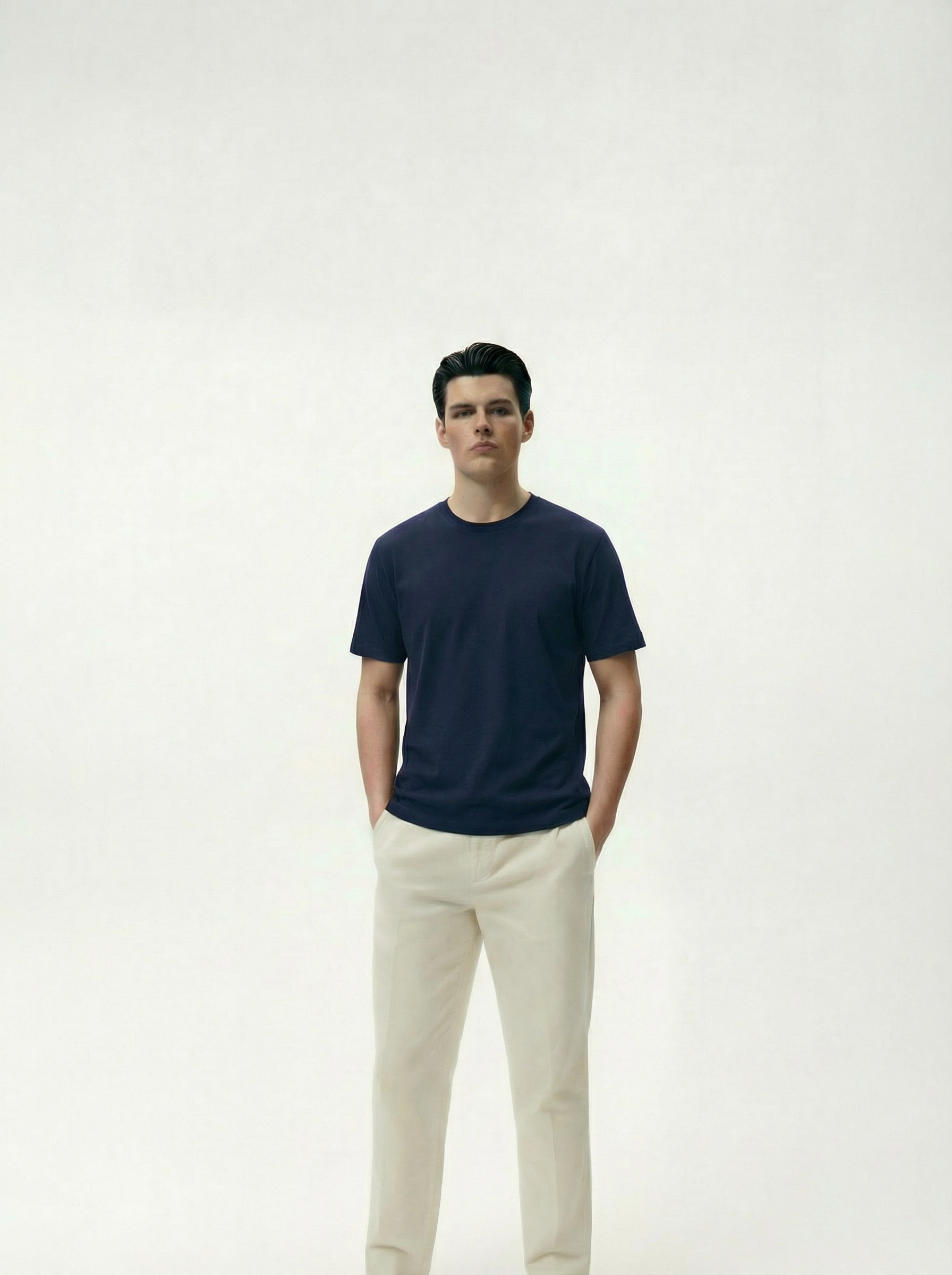 Solid Round Neck Navy Blue Tshirt