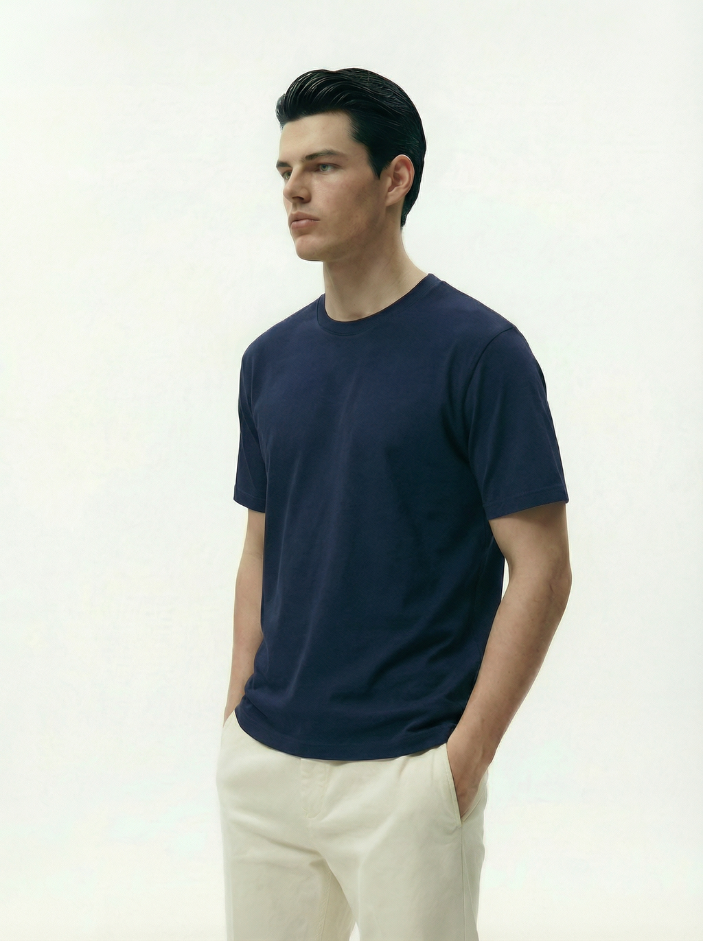 Solid Round Neck Navy Blue Tshirt