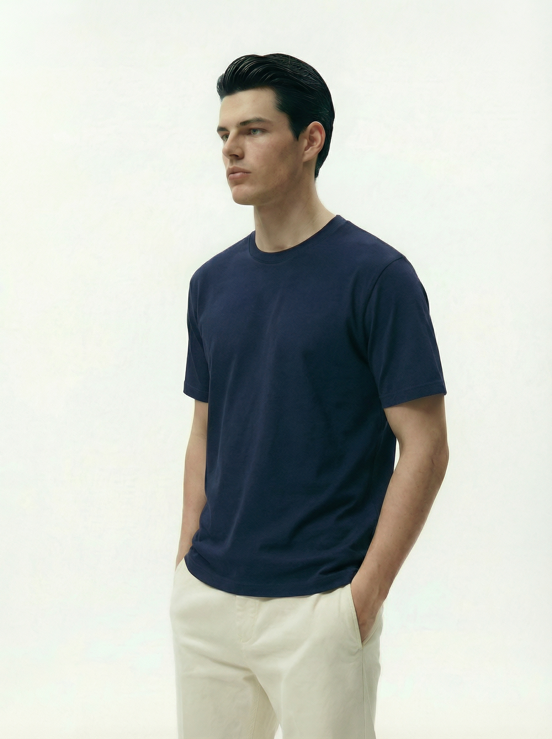 Solid Round Neck Navy Blue Tshirt
