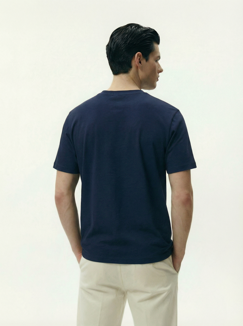 Solid Round Neck Navy Blue Tshirt